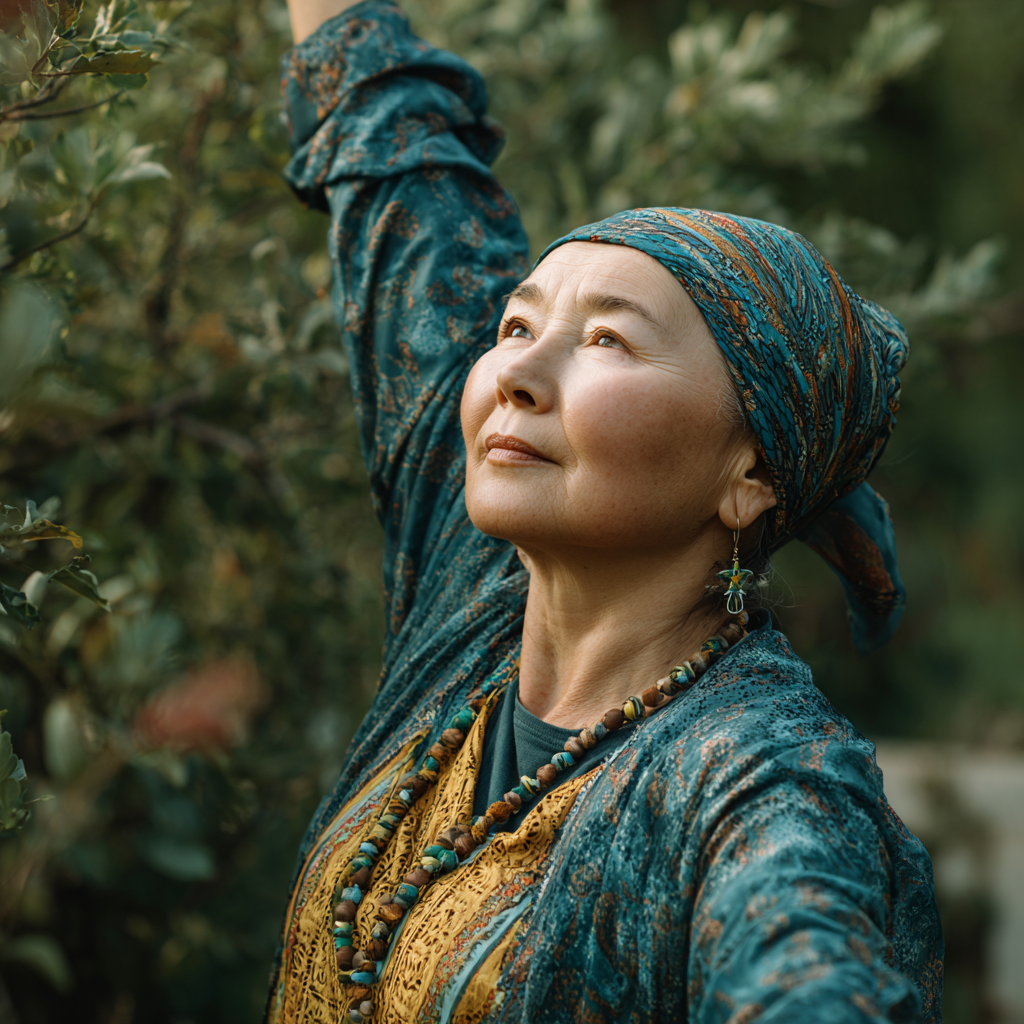 Улыбающийся пожилой европейский мужчина выполняет дыхательные упражнения йоги в спокойной обстановке, демонстрируя правильную технику для развития нейропластичности